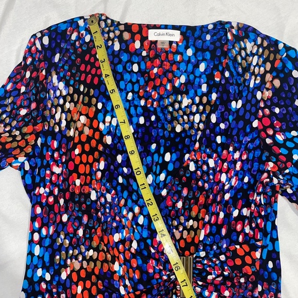 Calvin Klein Wrap-Style Multicolor Polka Dot Gold Waist Buckle Arsty Dress Sz 12 - Picture 13 of 15